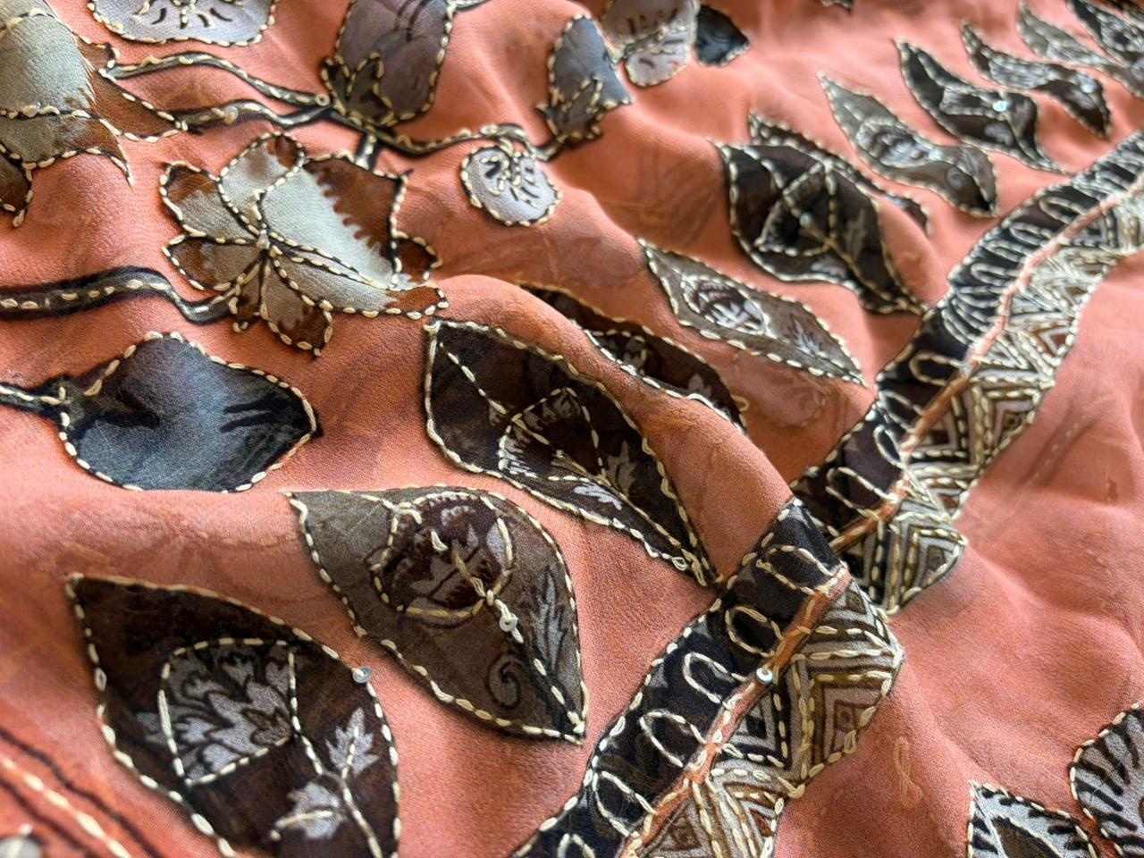 Kalamkari Georgette Silk Saree with Sparkling Kantha Embellishments