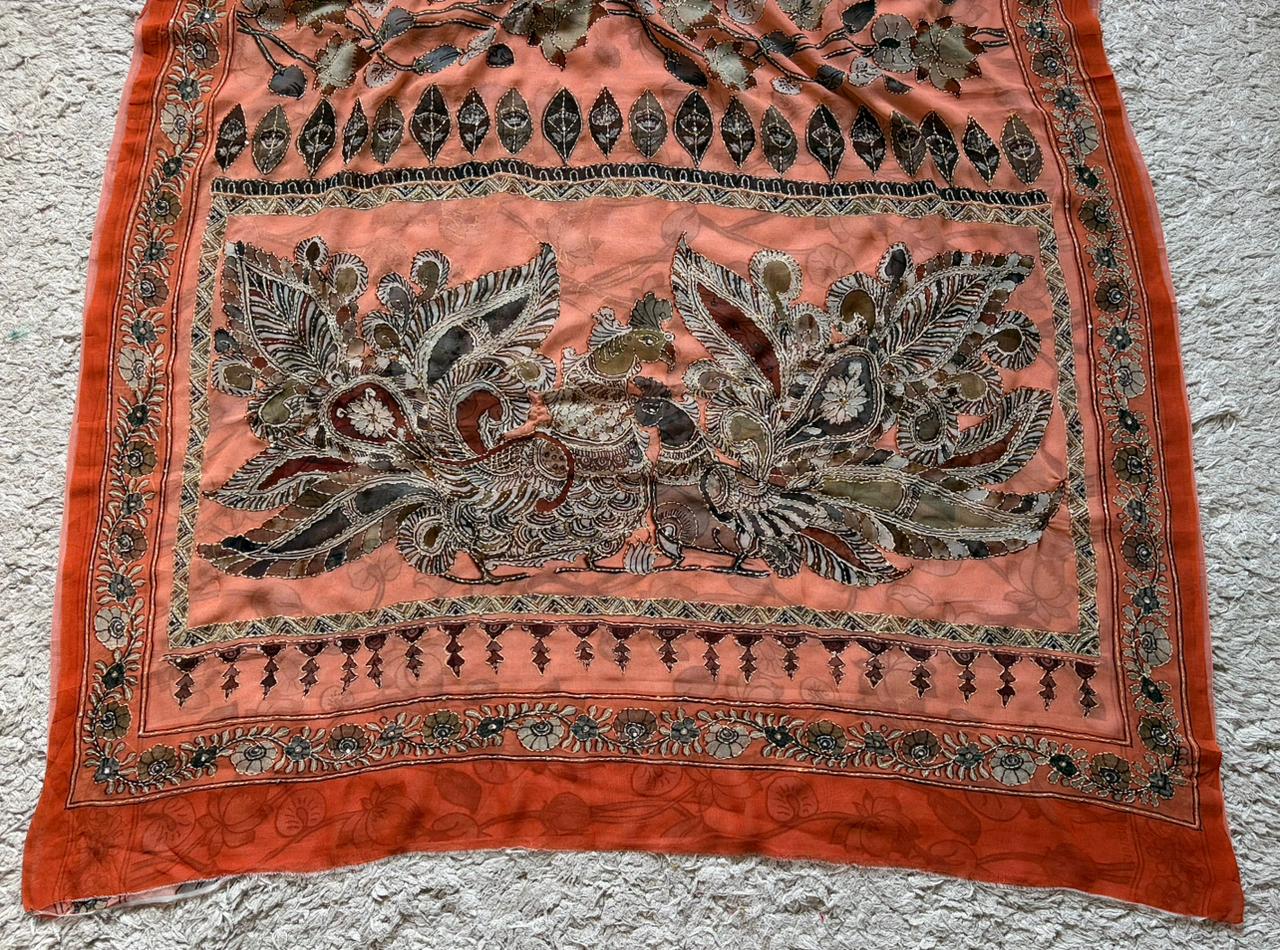 Kalamkari Georgette Silk Saree with Sparkling Kantha Embellishments