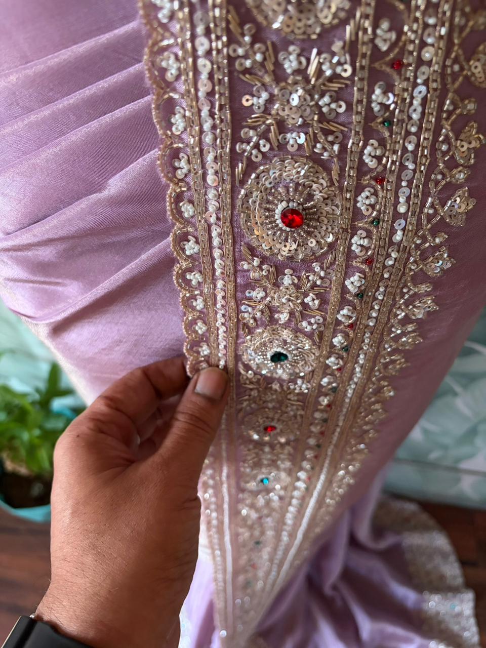Rekha Ji Inspired Premium Pure Banarasi Zari Tissue Silk Saree with Rich Zardozi Handwork