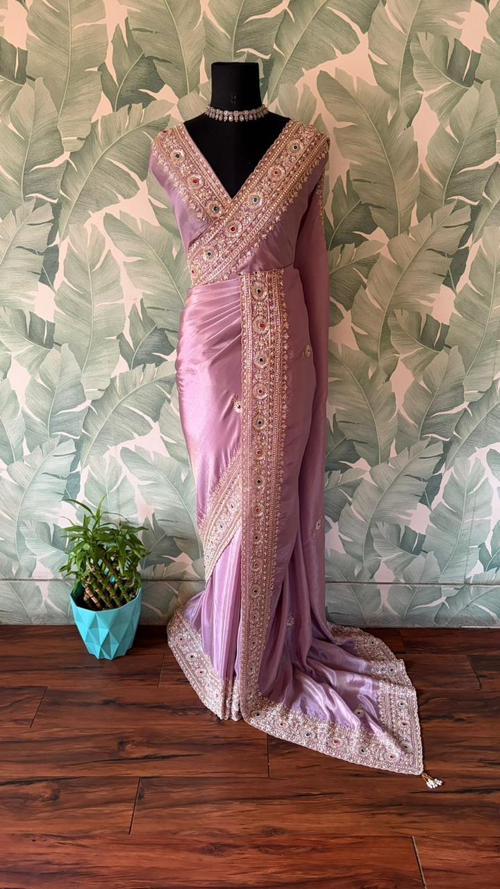 Rekha Ji Inspired Premium Pure Banarasi Zari Tissue Silk Saree with Rich Zardozi Handwork