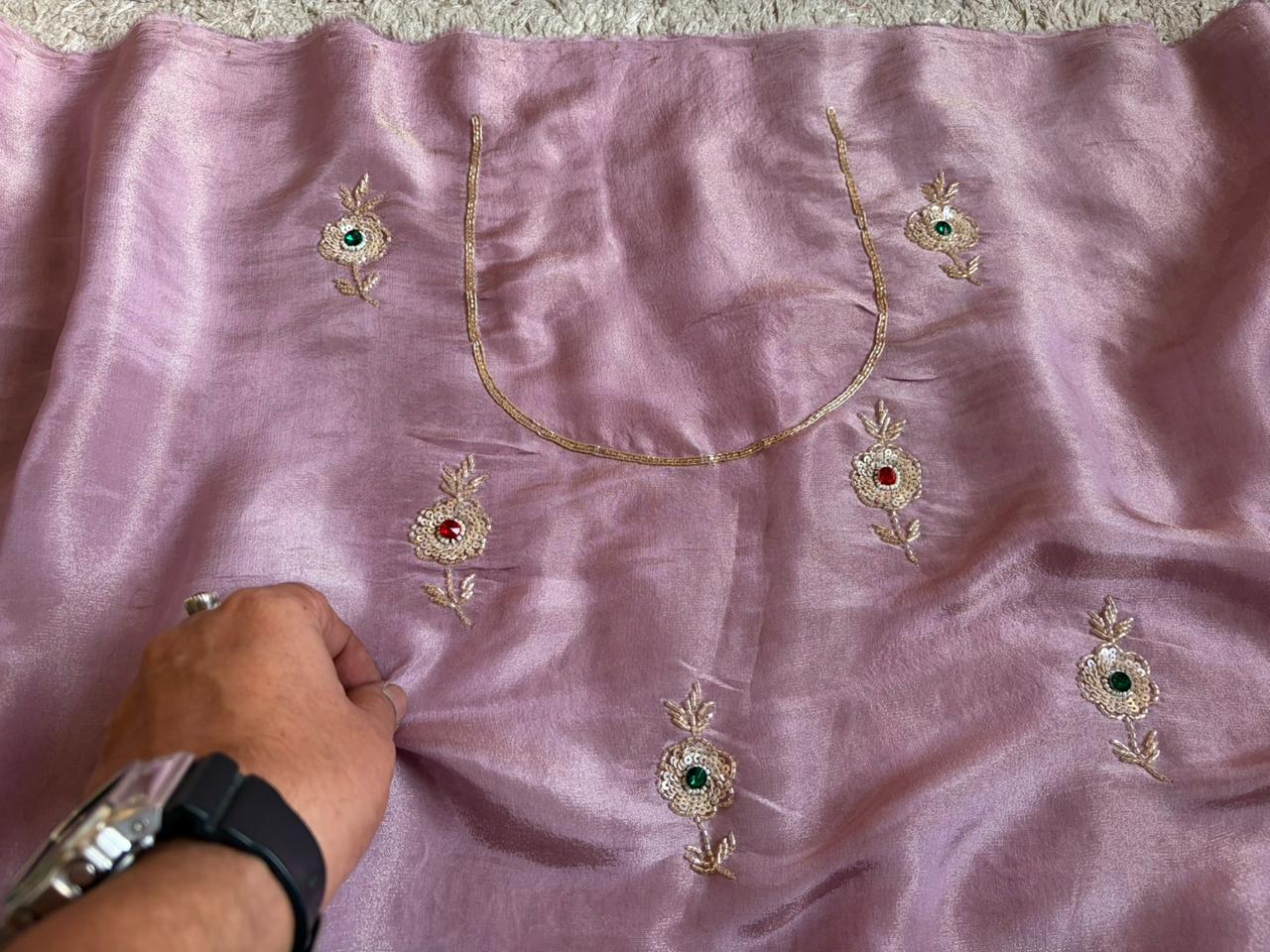 Rekha Ji Inspired Premium Pure Banarasi Zari Tissue Silk Saree with Rich Zardozi Handwork