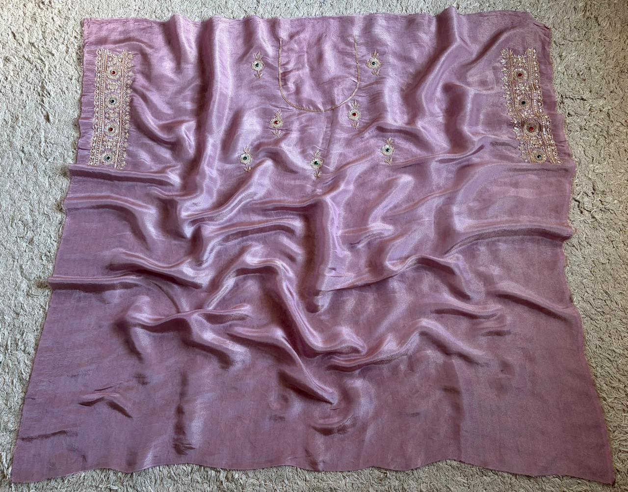 Rekha Ji Inspired Premium Pure Banarasi Zari Tissue Silk Saree with Rich Zardozi Handwork