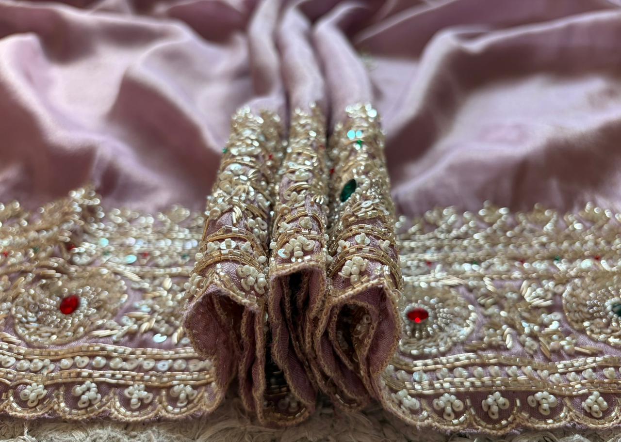 Rekha Ji Inspired Premium Pure Banarasi Zari Tissue Silk Saree with Rich Zardozi Handwork