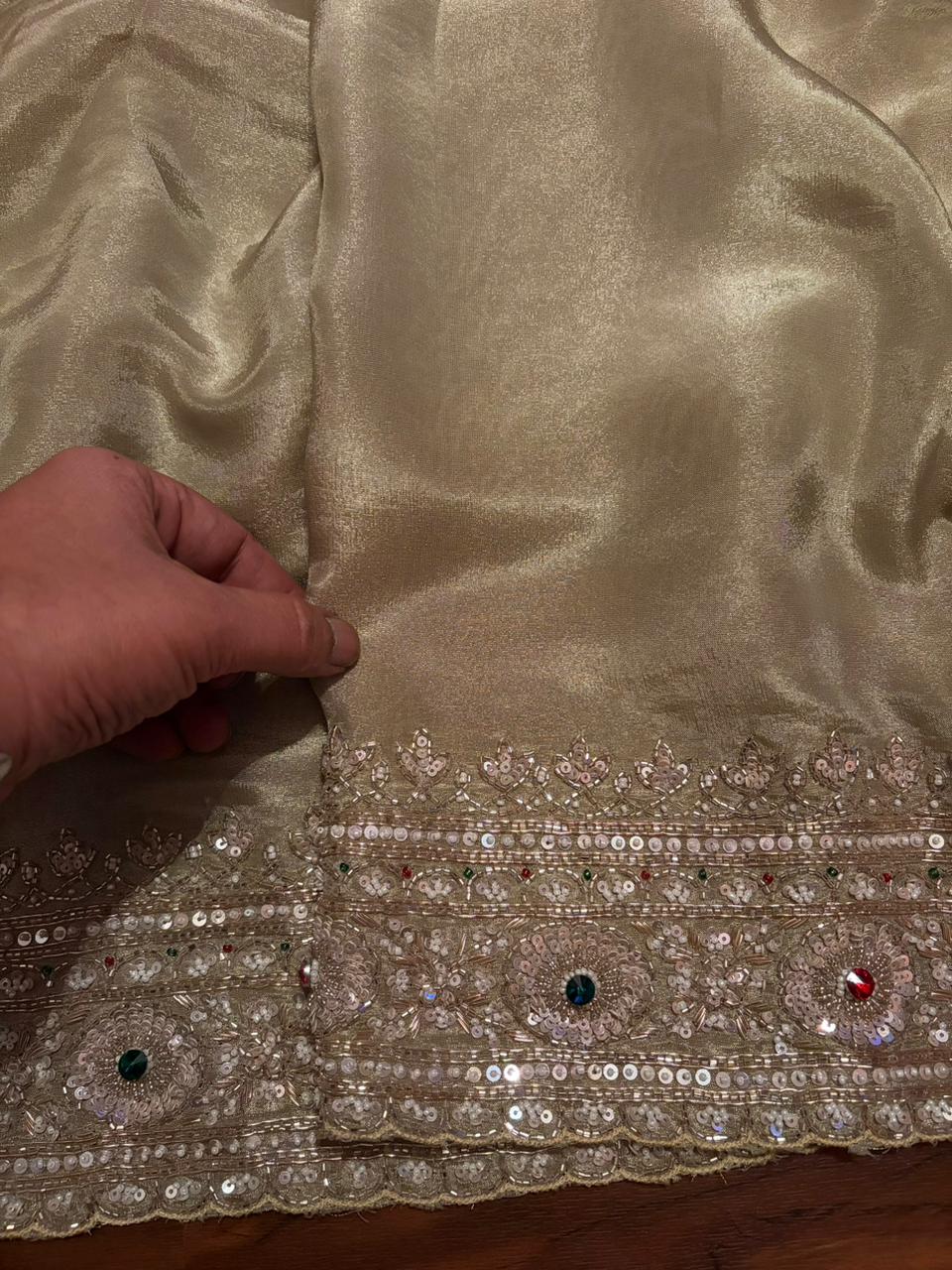 Rekha Ji Inspired Premium Pure Banarasi Zari Tissue Silk Saree with Rich Zardozi Handwork