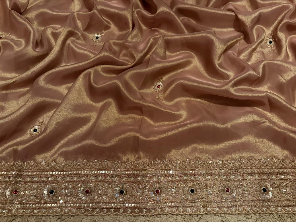 Rekha Ji Inspired Premium Pure Banarasi Zari Tissue Silk Saree with Rich Zardozi Handwork