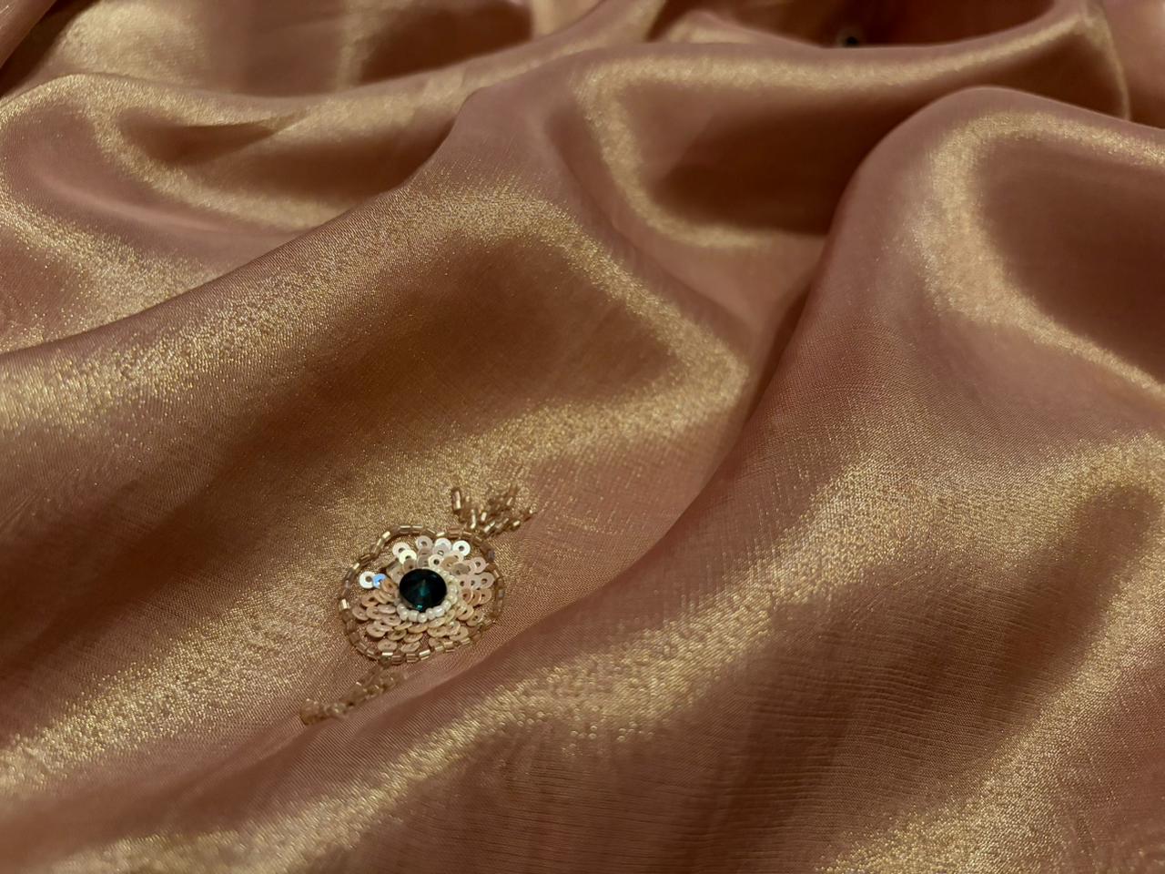 Rekha Ji Inspired Premium Pure Banarasi Zari Tissue Silk Saree with Rich Zardozi Handwork