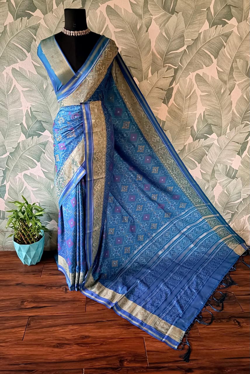 Premium Patan Patola Silk Saree with Intricate Multicoloured Weaving & Signature Patola Motifs
