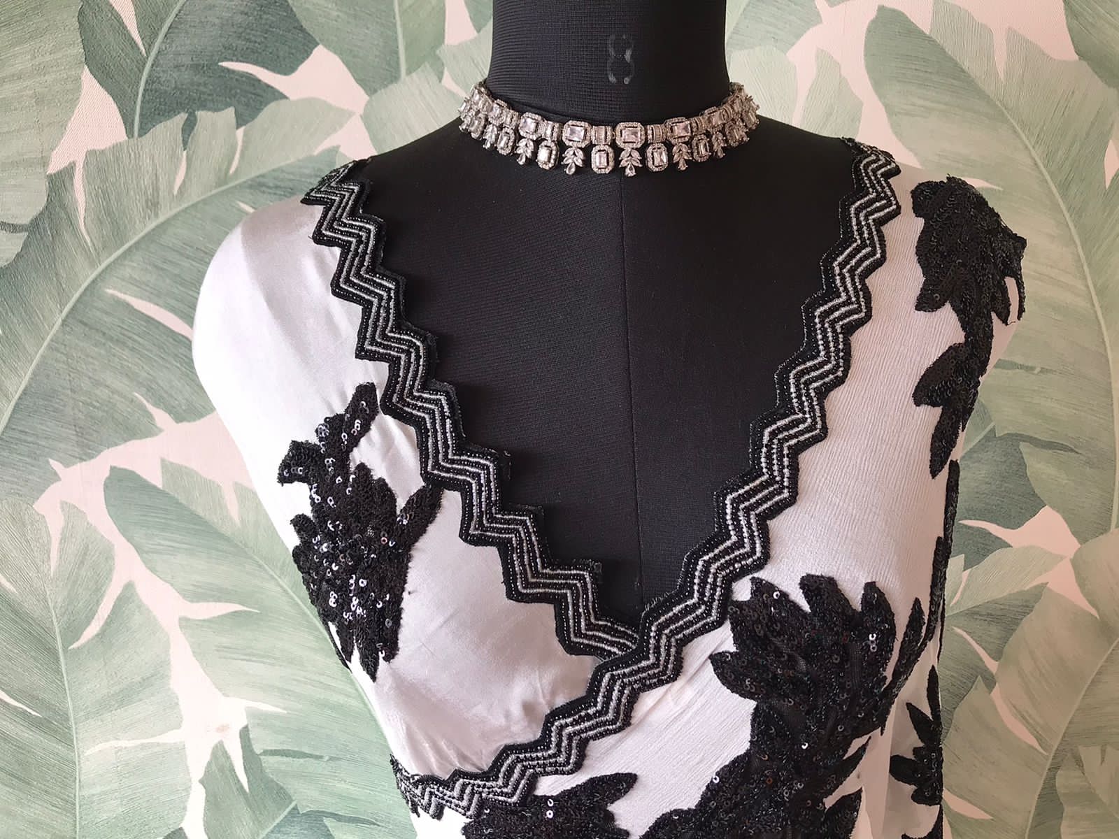 Stunning Black & White Pure Chinnon Crepe Silk Saree with Exquisite Handwork