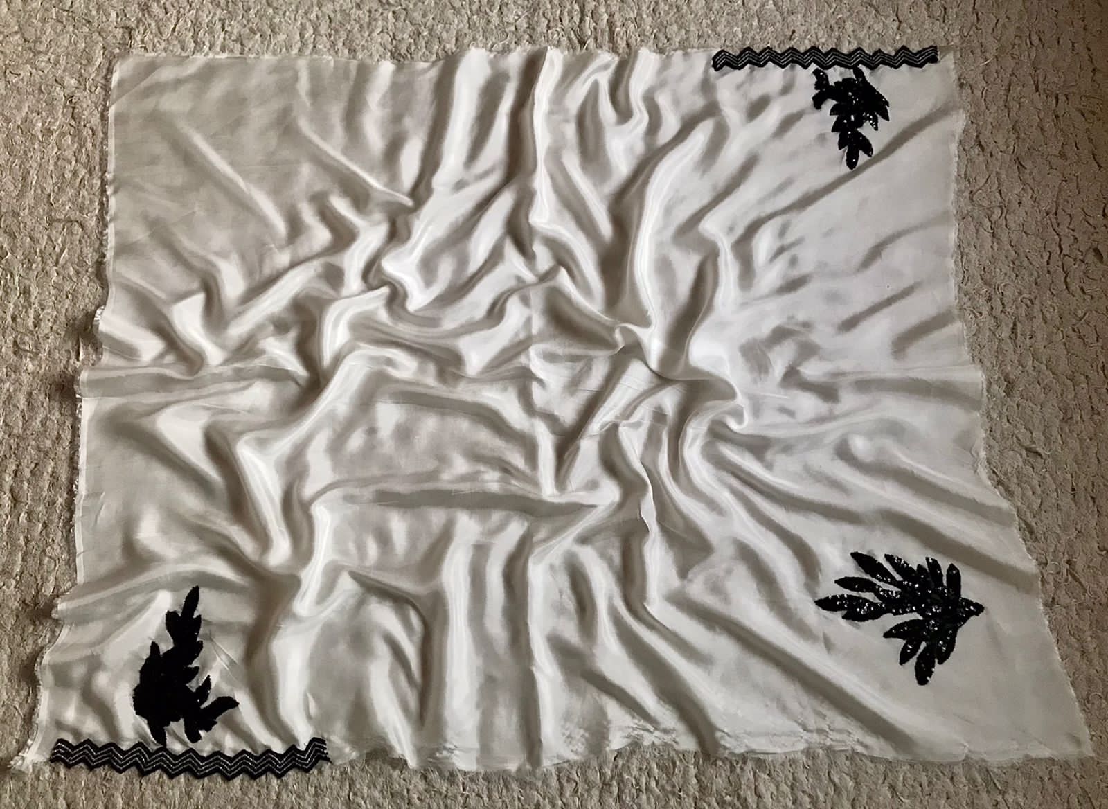 Stunning Black & White Pure Chinnon Crepe Silk Saree with Exquisite Handwork