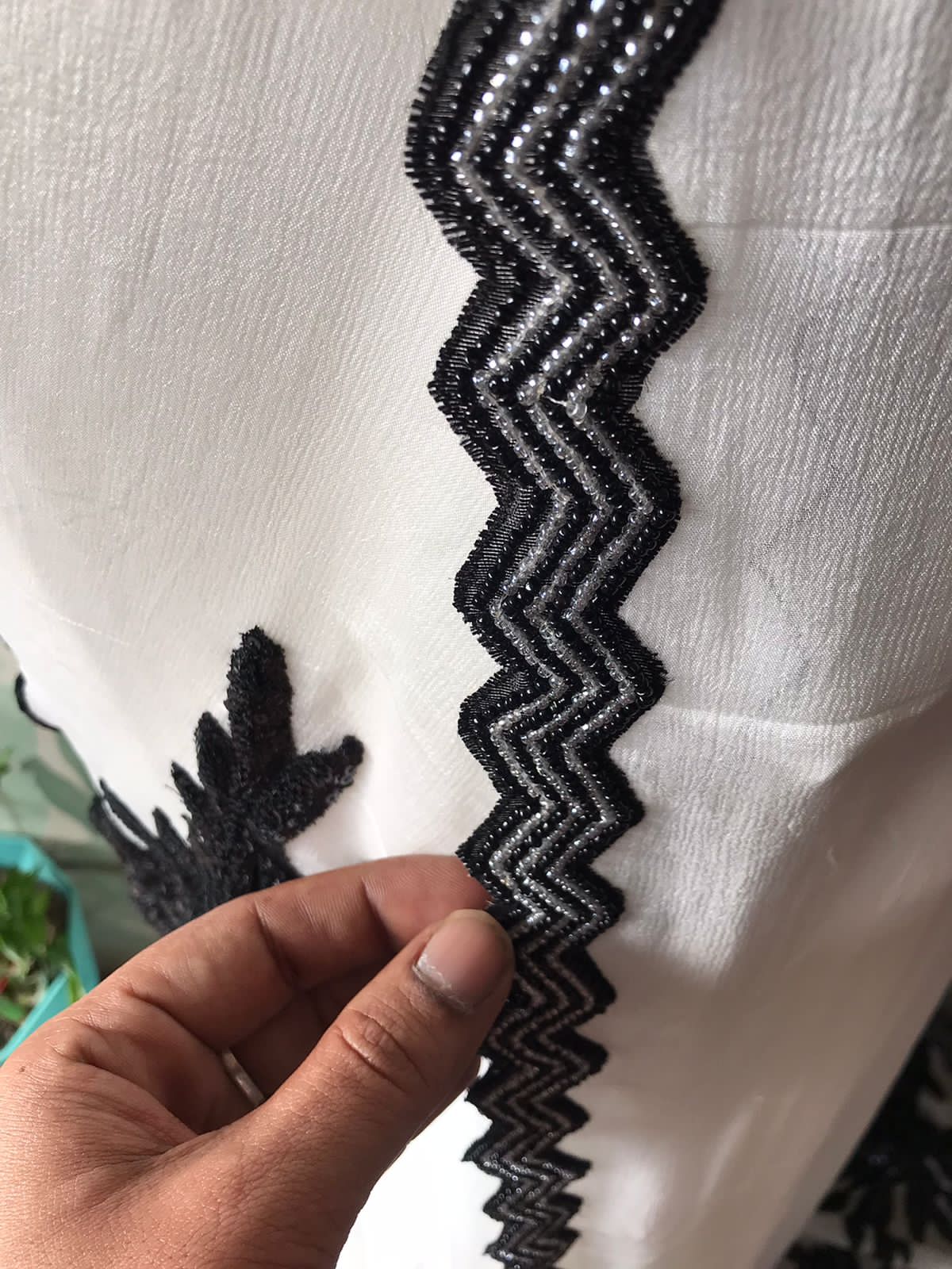 Stunning Black & White Pure Chinnon Crepe Silk Saree with Exquisite Handwork