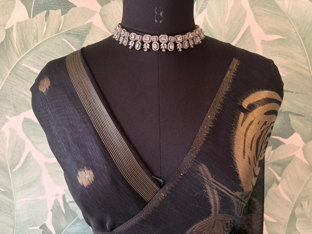 Premium quality soft semi tussar silk saree with gorgeous golden roses zari weaving & zari weaving motis