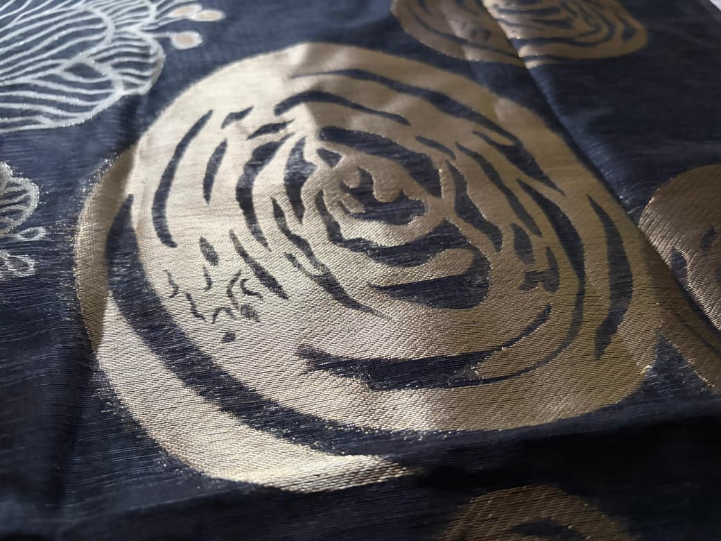 Premium quality soft semi tussar silk saree with gorgeous golden roses zari weaving & zari weaving motis