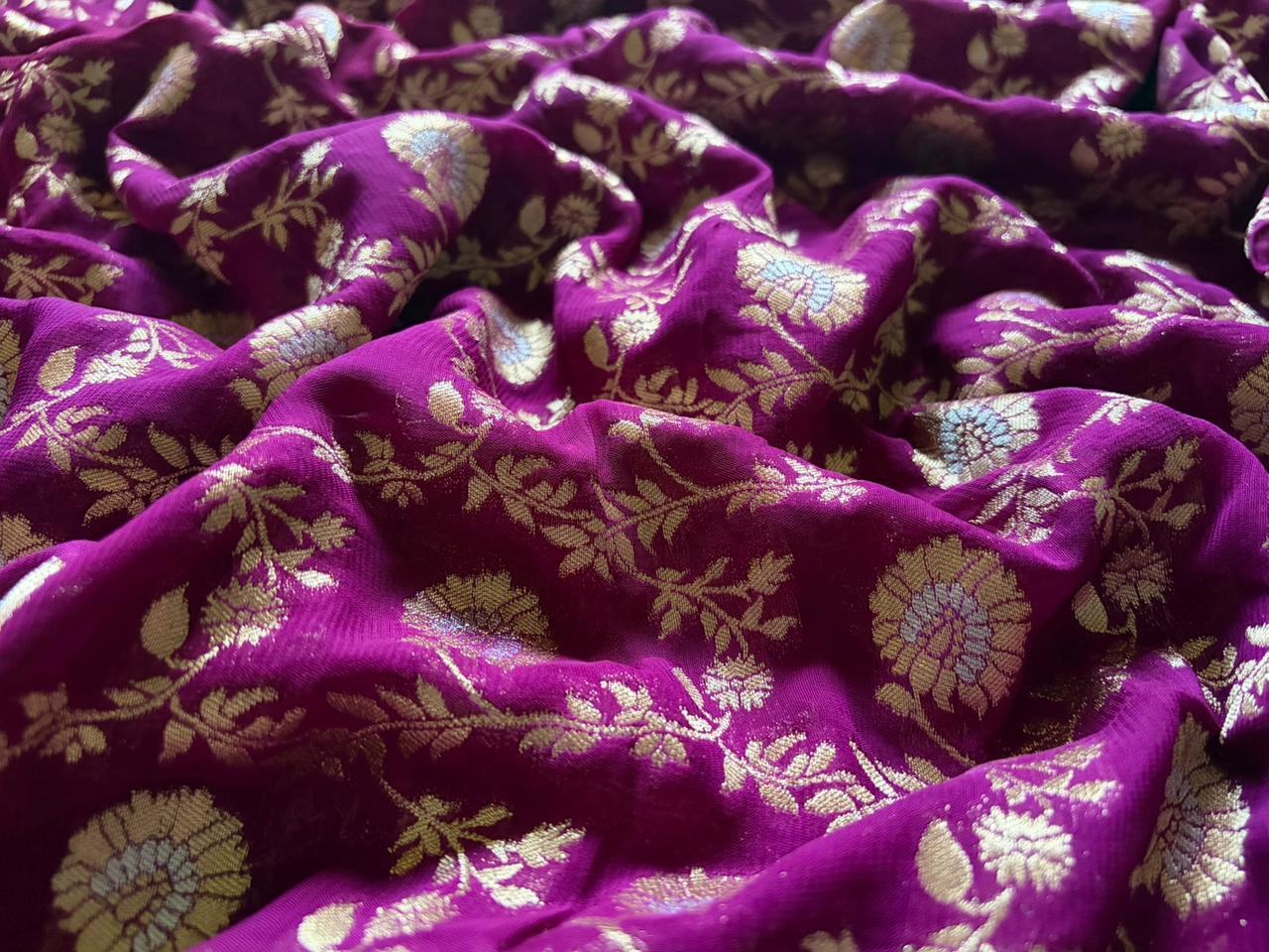 Sabyasachi inspired premium banarasi khaddi georgette with gold n silver zari