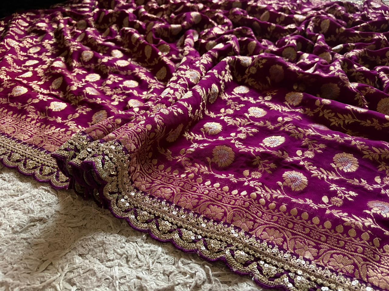 Sabyasachi inspired premium banarasi khaddi georgette with gold n silver zari