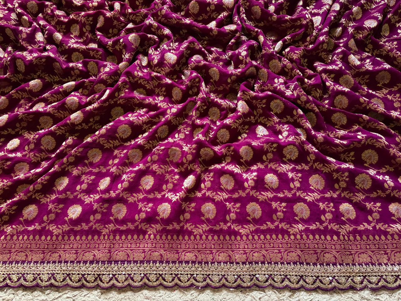 Sabyasachi inspired premium banarasi khaddi georgette with gold n silver zari