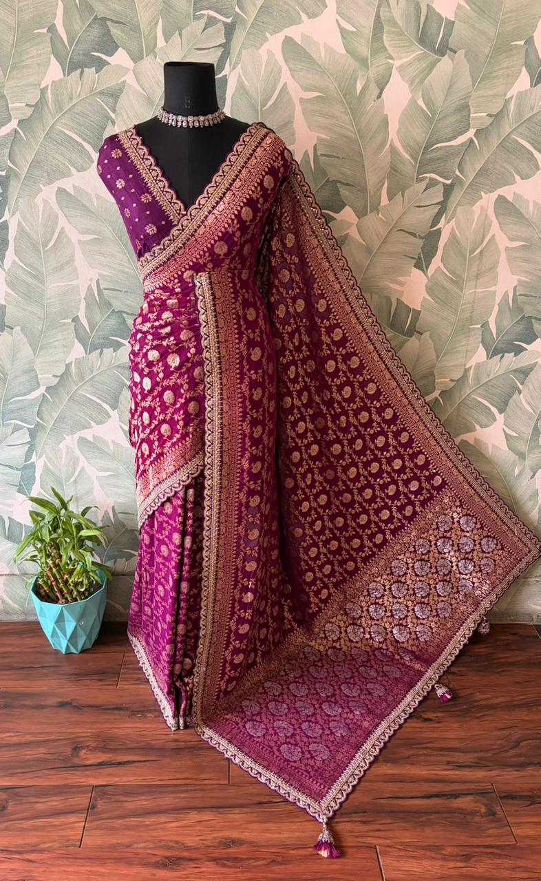 Sabyasachi inspired premium banarasi khaddi georgette with gold n silver zari
