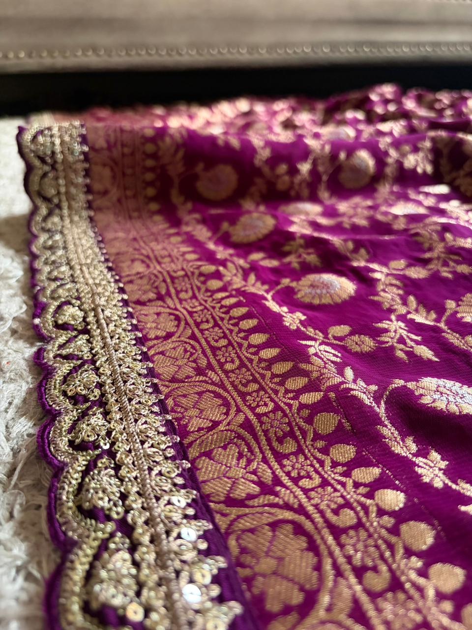 Sabyasachi inspired premium banarasi khaddi georgette with gold n silver zari