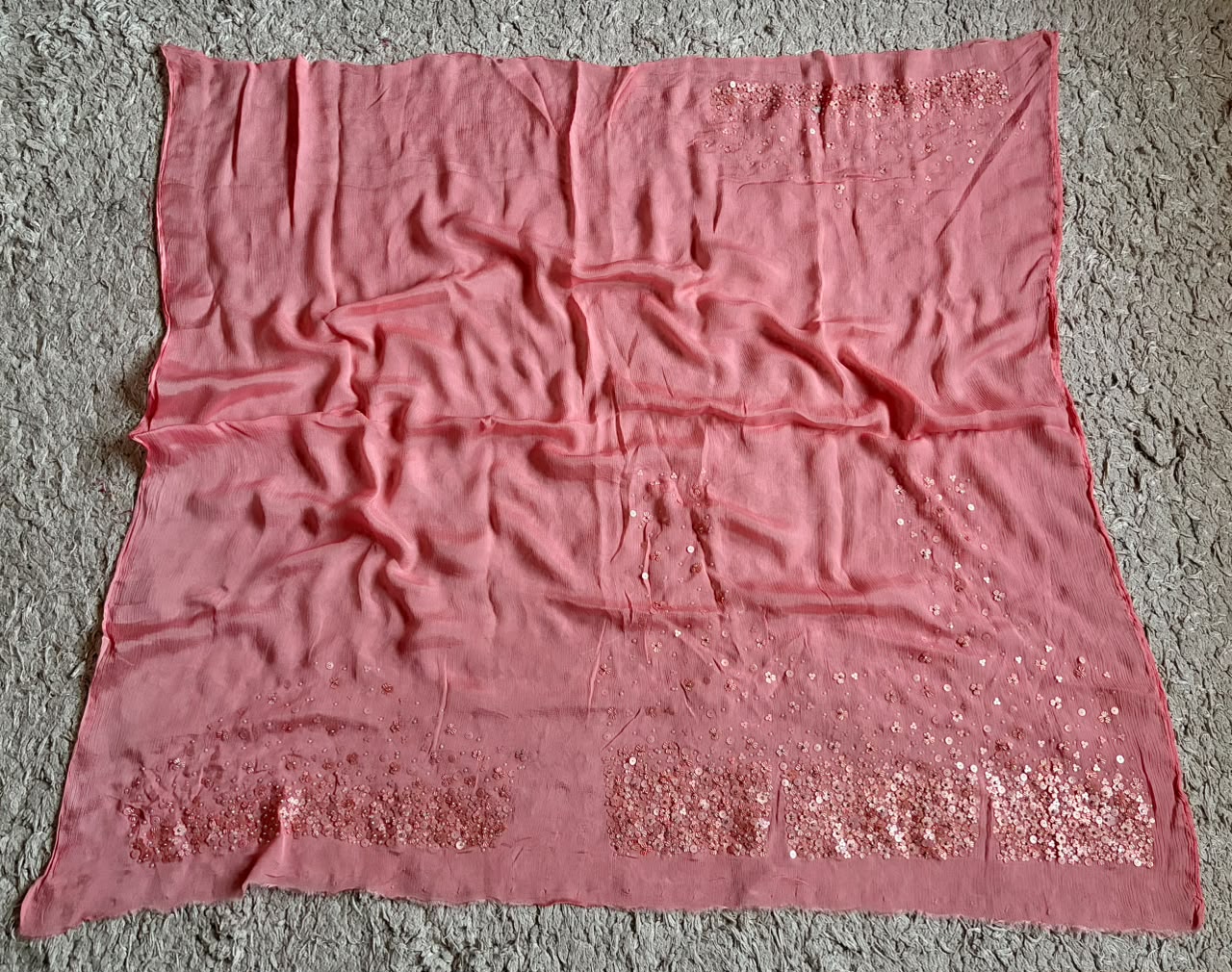 Premium pure chinnon/georgette pink saree with pearl sequins handwork