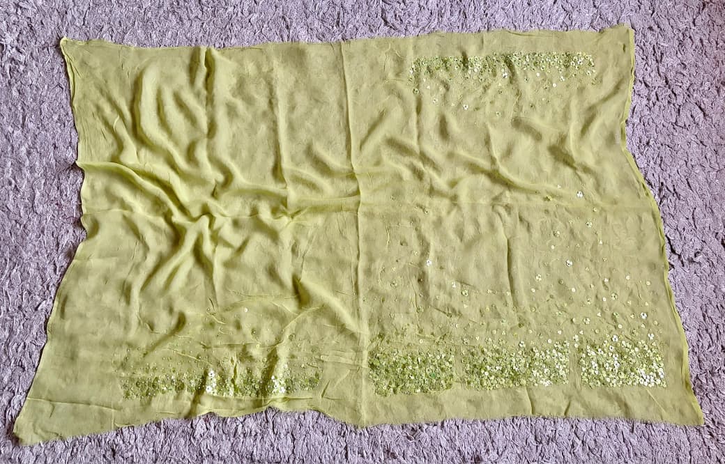 Premium pure chinnon/georgette lemon yellow saree with pearl sequins handwork