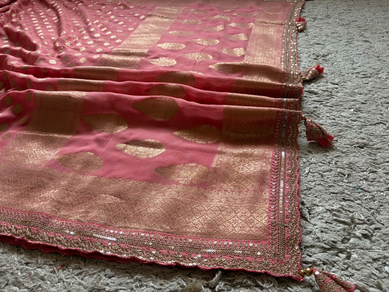 Premium Pure Banarasi Khaddi Georgette Silk Saree Embellished With Zari Weaving Jaal