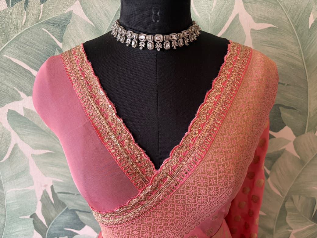 Premium Pure Banarasi Khaddi Georgette Silk Saree Embellished With Zari Weaving Jaal