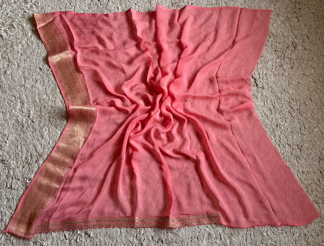 Premium Pure Banarasi Khaddi Georgette Silk Saree Embellished With Zari Weaving Jaal