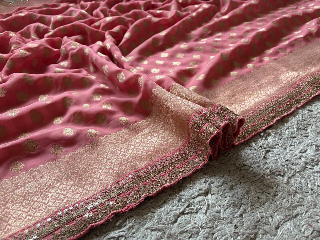 Premium Pure Banarasi Khaddi Georgette Silk Saree Embellished With Zari Weaving Jaal