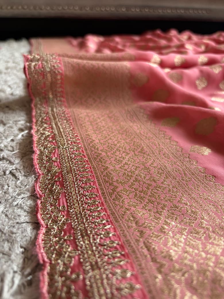 Premium Pure Banarasi Khaddi Georgette Silk Saree Embellished With Zari Weaving Jaal