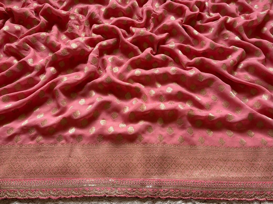 Premium Pure Banarasi Khaddi Georgette Silk Saree Embellished With Zari Weaving Jaal