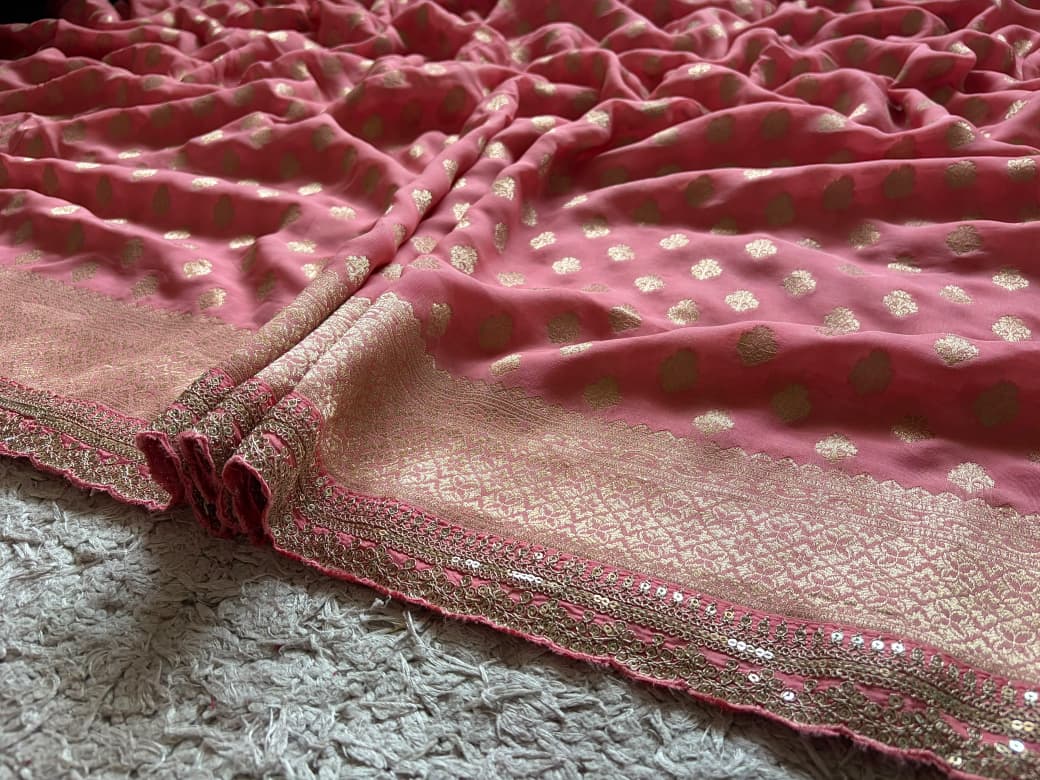 Premium Pure Banarasi Khaddi Georgette Silk Saree Embellished With Zari Weaving Jaal