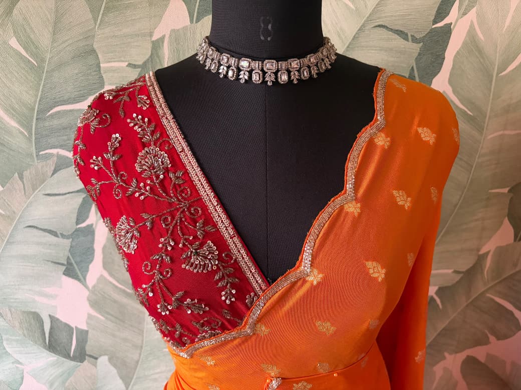 Premium Pure Chinnon Silk /Russian Silk saree with banarasi zari weaving motifs