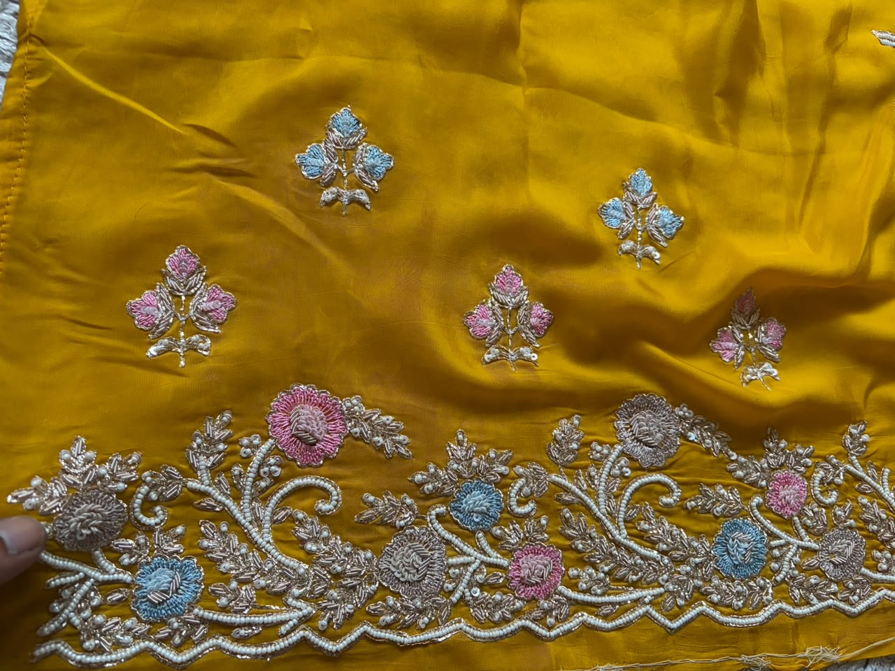 Yellow Premium Pure Organza Silk saree embellished with intricate zardozi handwork & heavy zardozi handwork bp