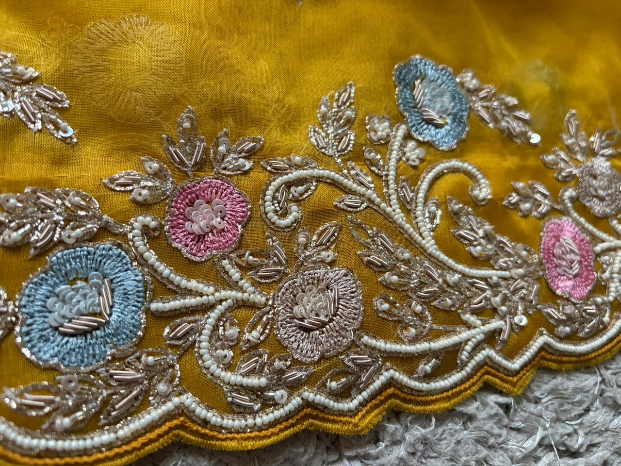 Yellow Premium Pure Organza Silk saree embellished with intricate zardozi handwork & heavy zardozi handwork bp