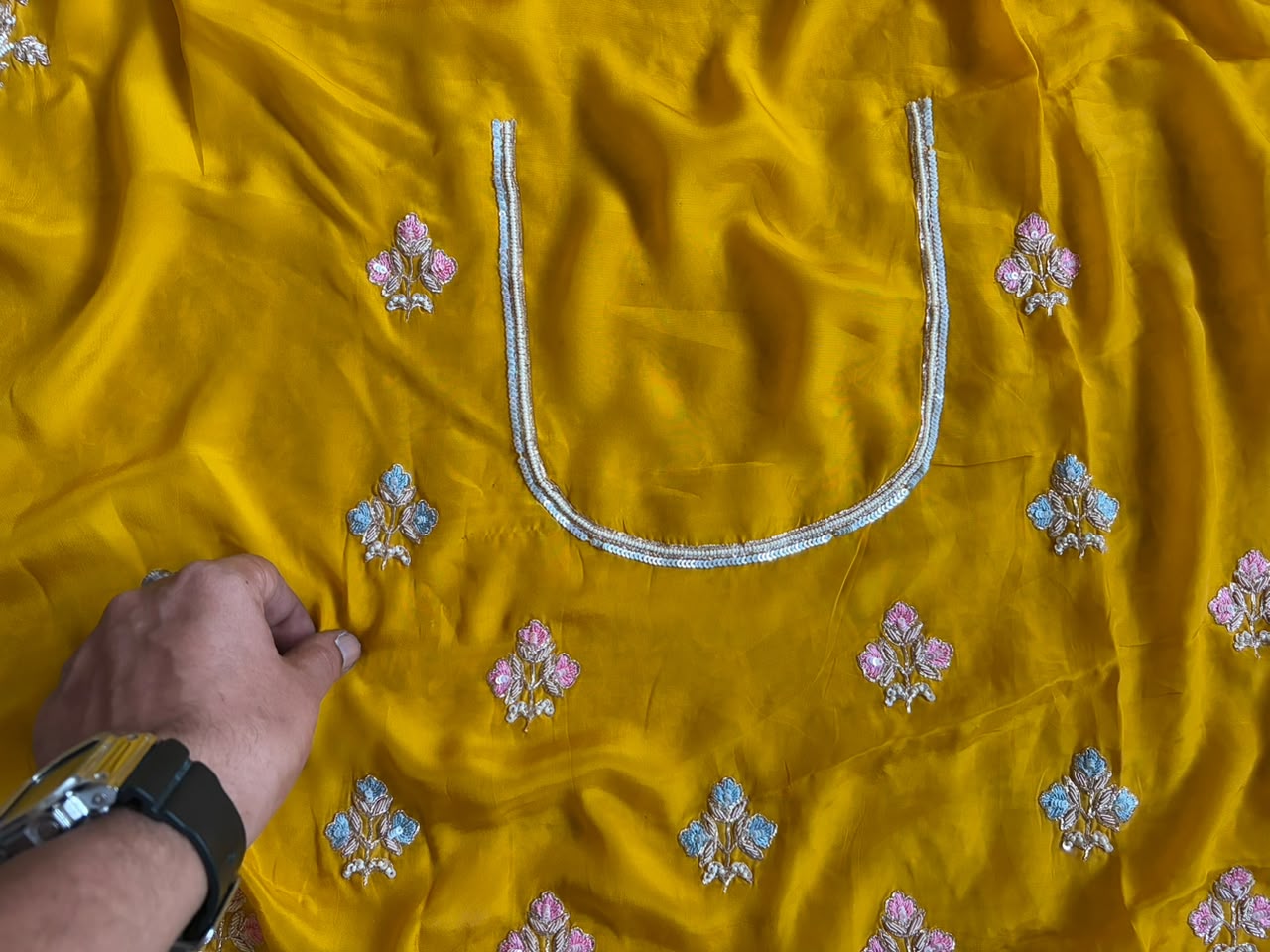 Yellow Premium Pure Organza Silk saree embellished with intricate zardozi handwork & heavy zardozi handwork bp