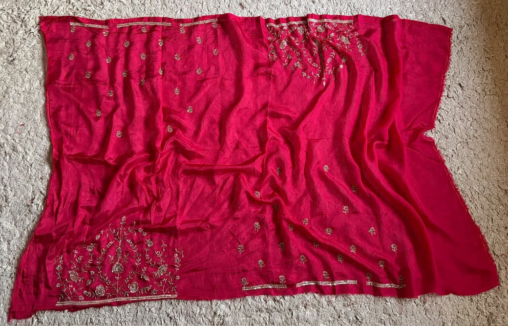 Premium Pure Georgette Silk Fuchsia Pink saree with banarasi zari weaving motifs embellished with zardozi cut daana handwork & heavy jaal handwork bp