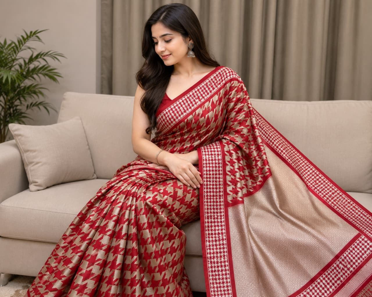 Banarasi Pure Katan Silk Handloom Woven Beautiful Red Saree