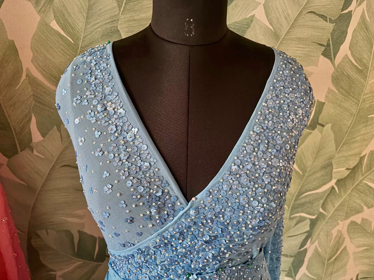 Premium Pure Chinnon/Georgette saree with pearl sequins handwork