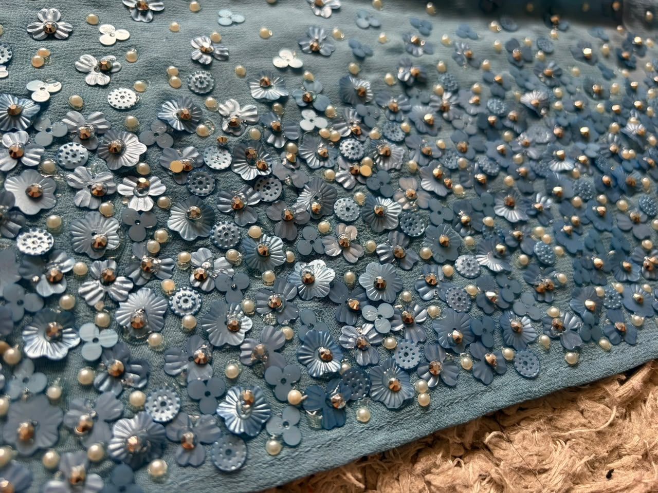 Premium Pure Chinnon/Georgette saree with pearl sequins handwork