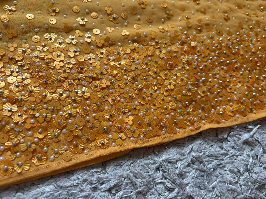 Premium Pure Chinnon/Georgette saree with pearl sequins handwork