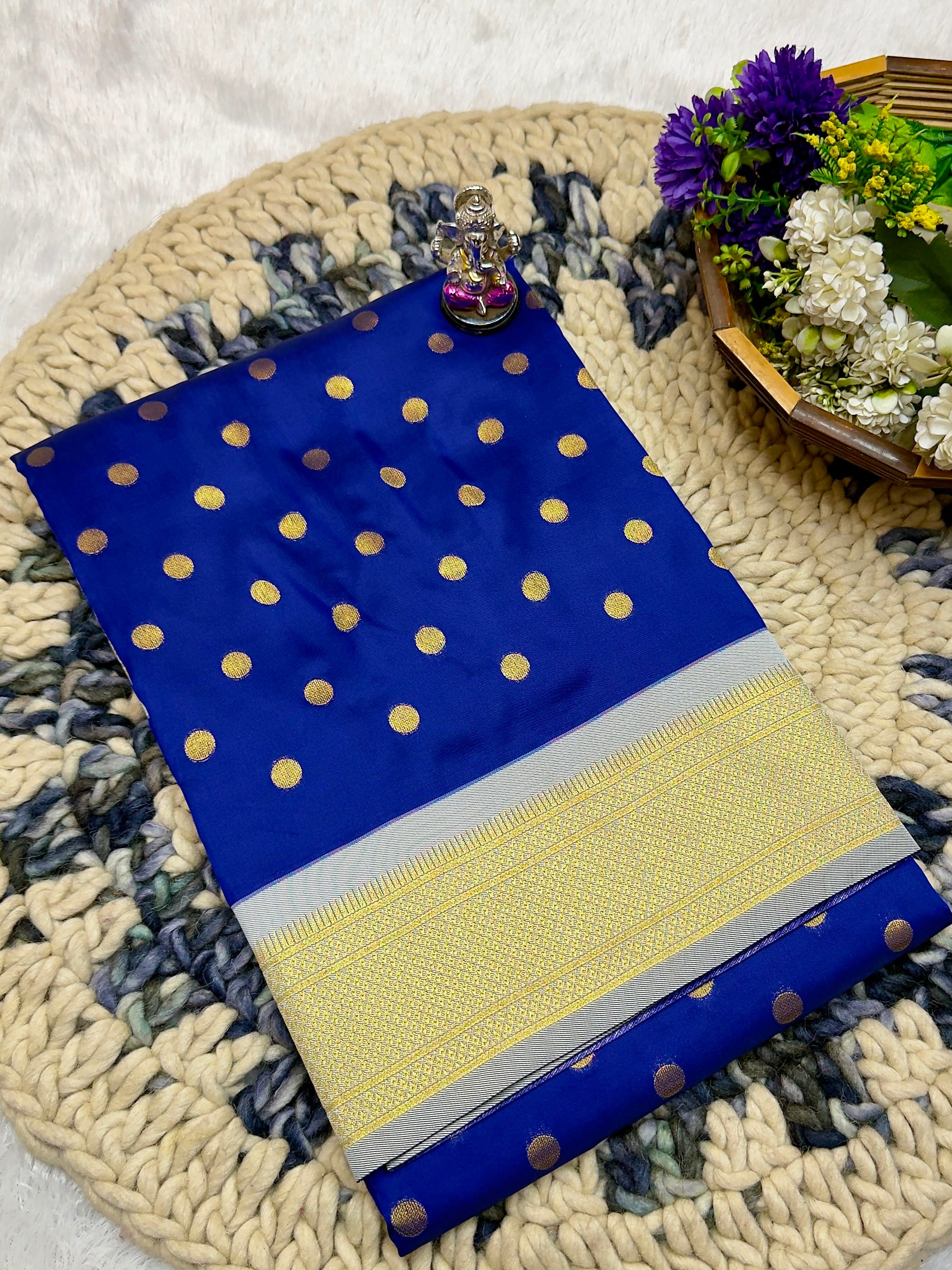 Shloka Kalanjali Paithani Premium Katan Silk Saree with all-over Kalanjali zari butti, full-length woven borders, and matching blouse piece