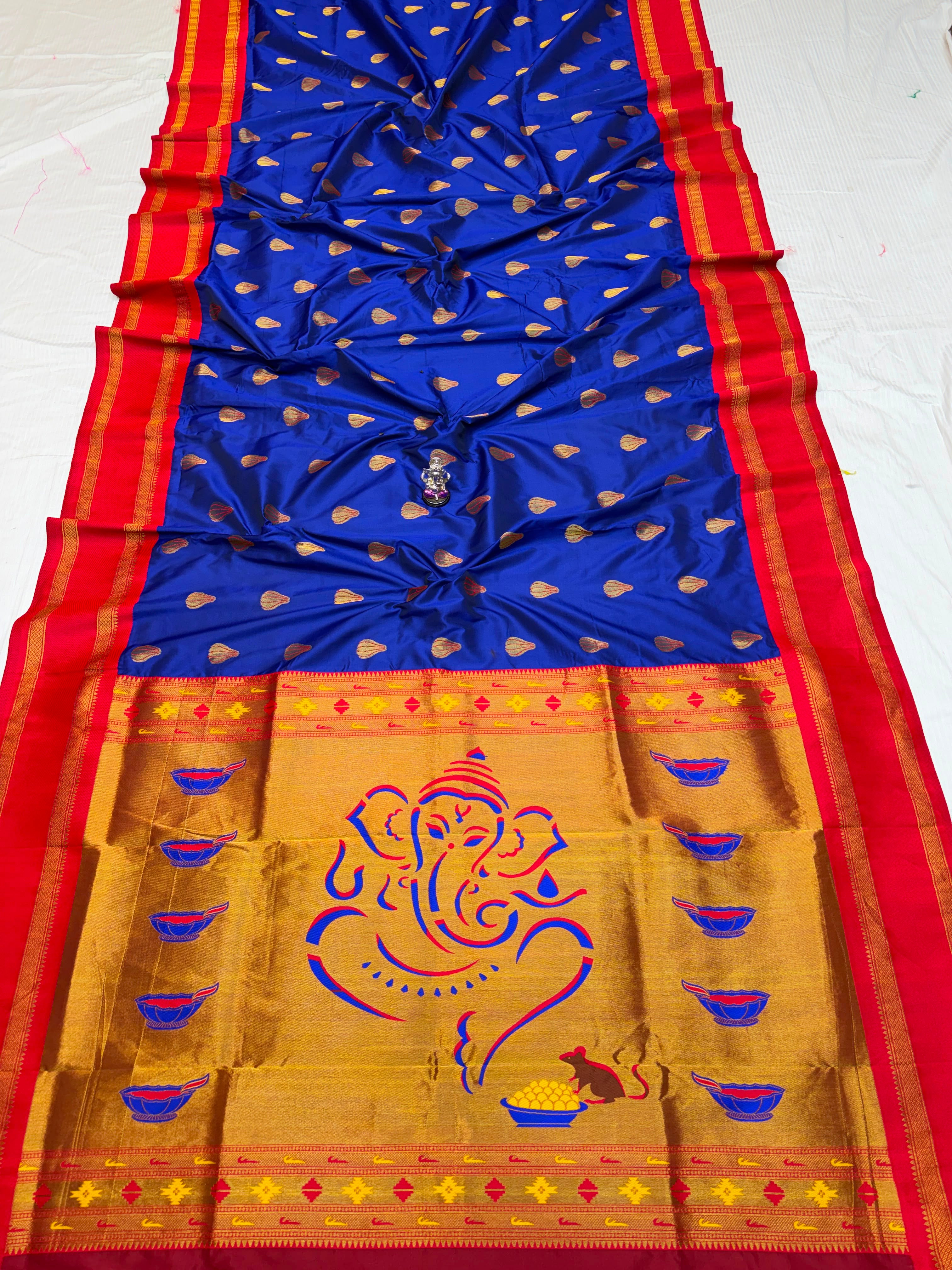 Shree Modak Paithani Premium Katan Silk Blue Red Saree