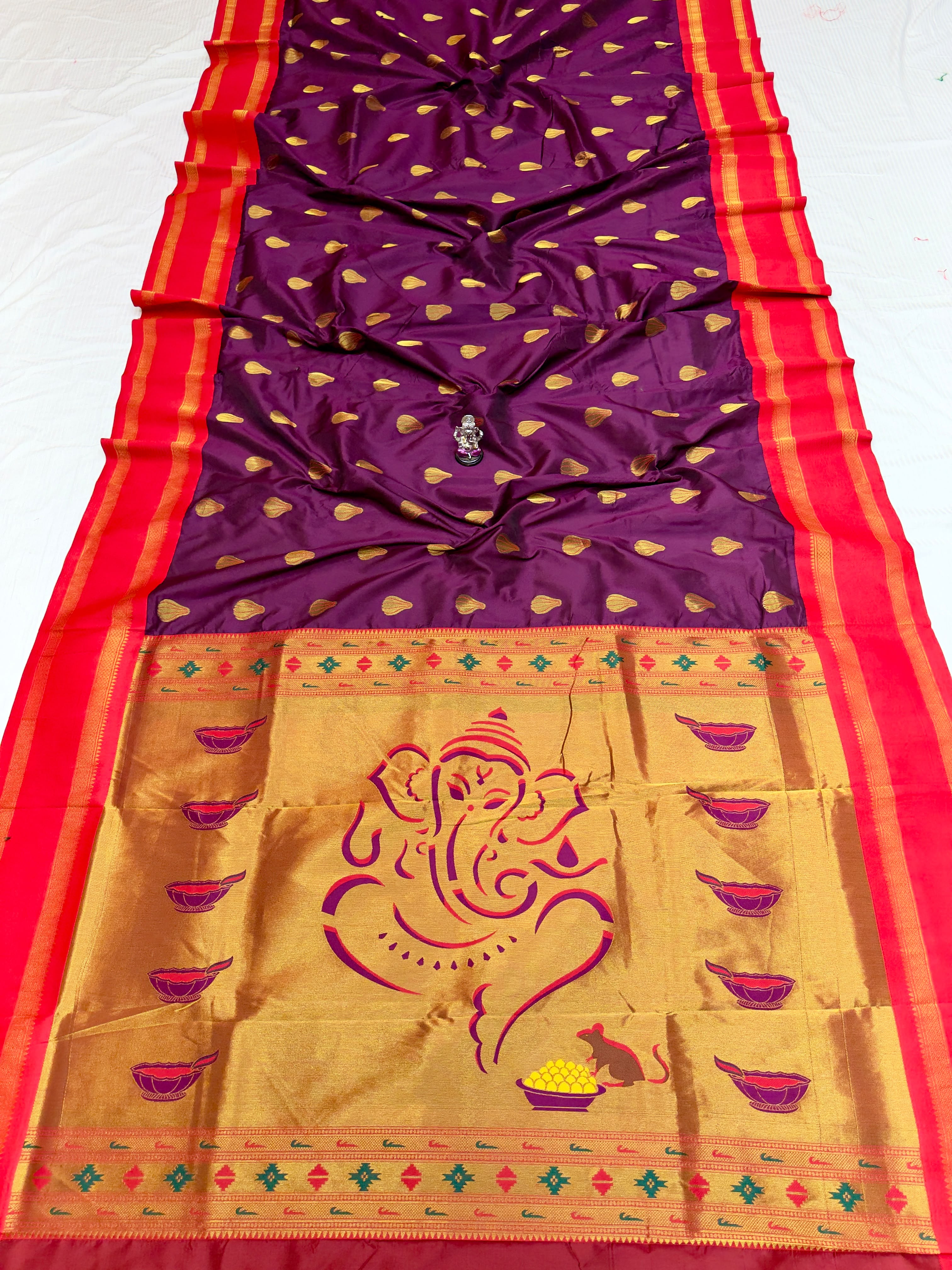 Shree Modak Paithani Premium Katan Burgandi Red Silk Saree