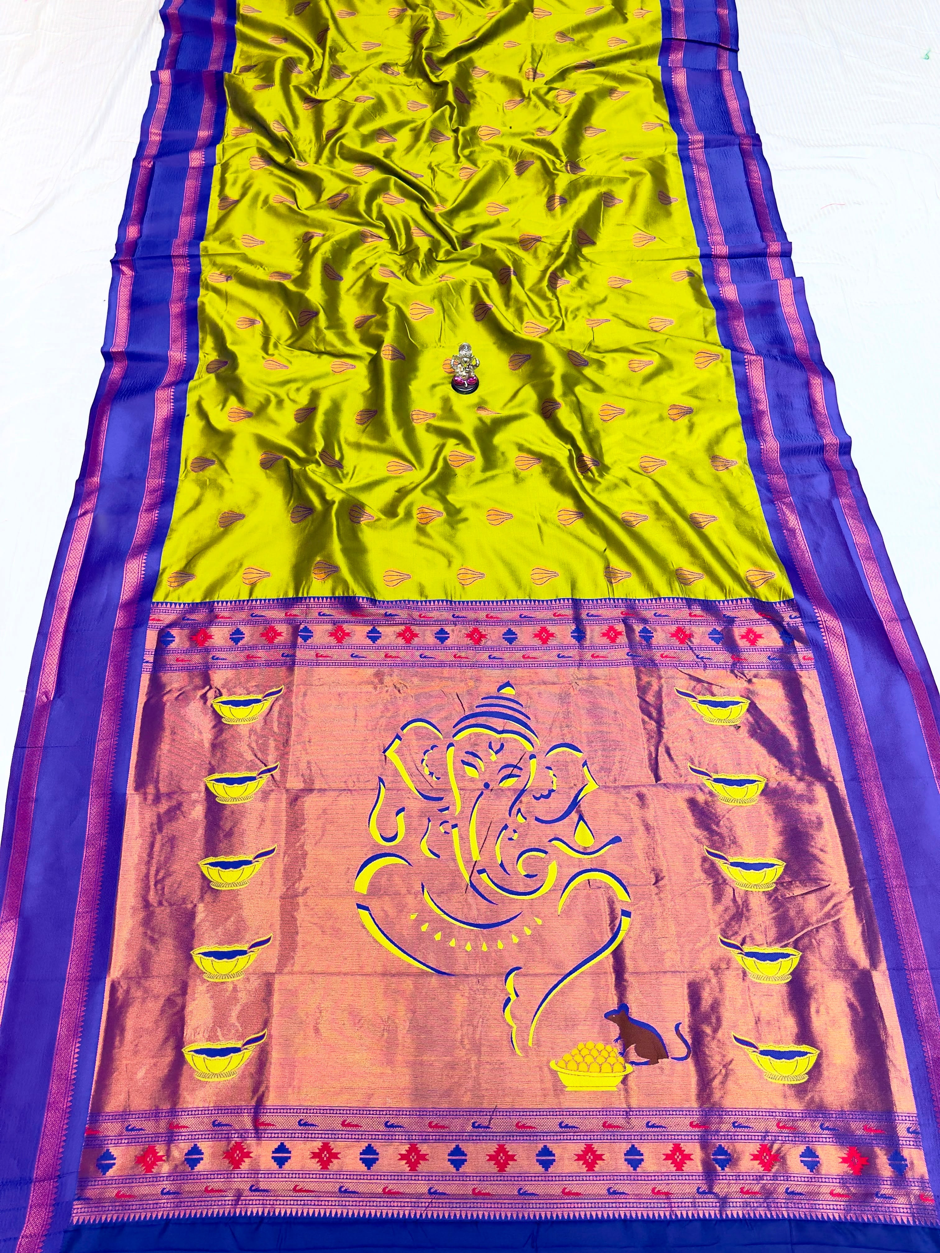 Shree Modak Paithani Premium Katan Silk Green Navy BlueSaree