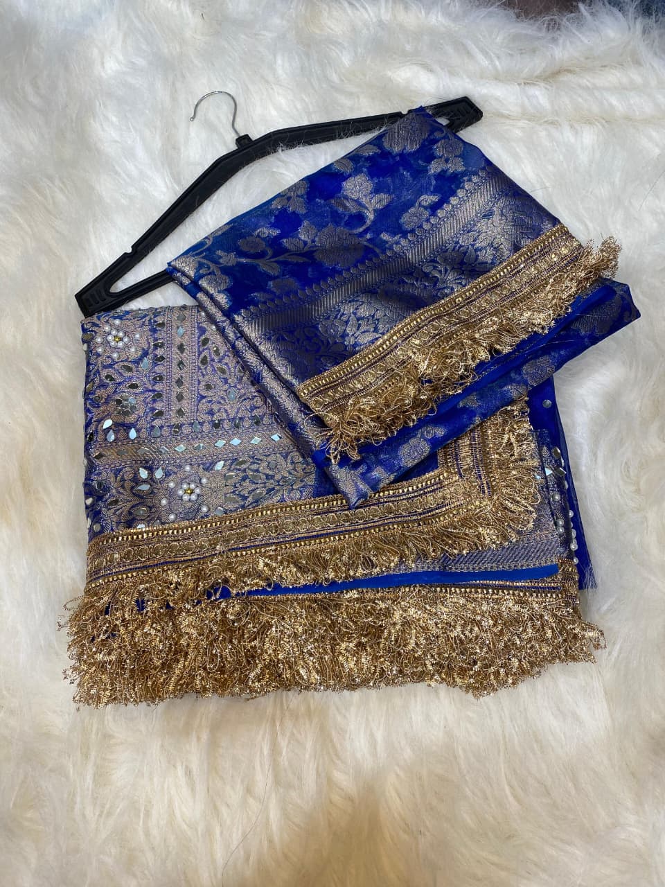 Mirror Work Tissue Silk Banarasi Saree with Lace Attached
