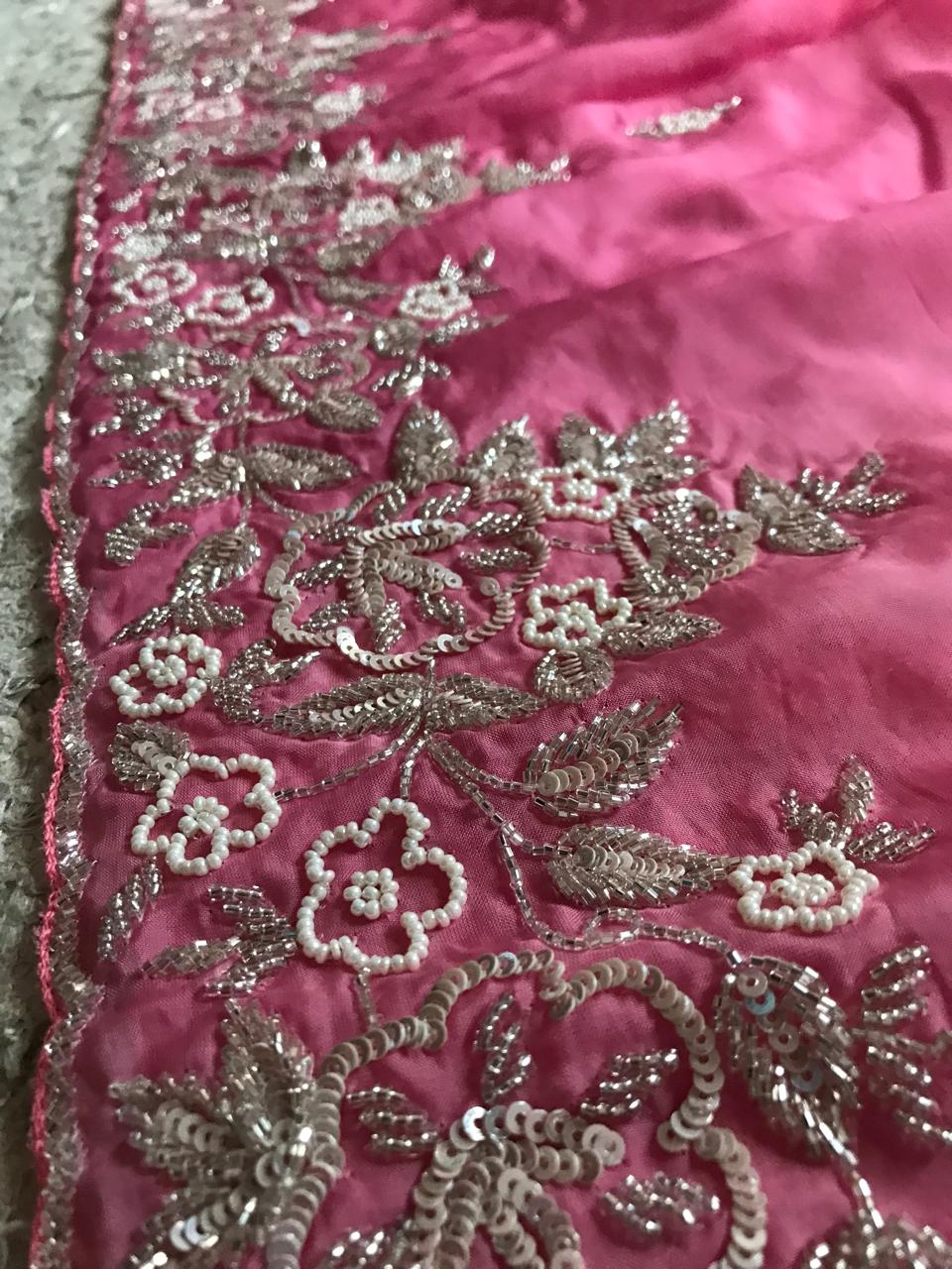 Ombré Shaded Pink Premium Pure Organza Silk Drapes Of Luxury Embellished With Pearl Sequins
