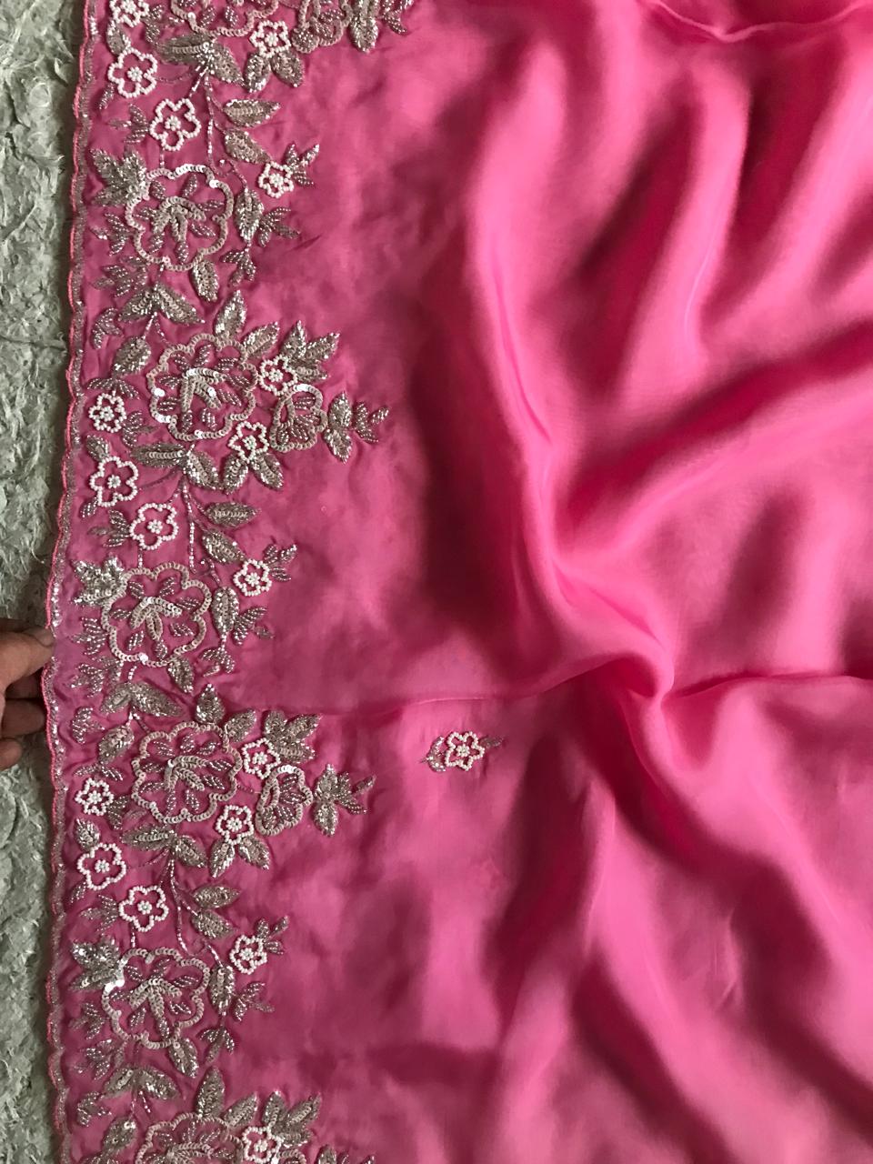 Ombré Shaded Pink Premium Pure Organza Silk Drapes Of Luxury Embellished With Pearl Sequins