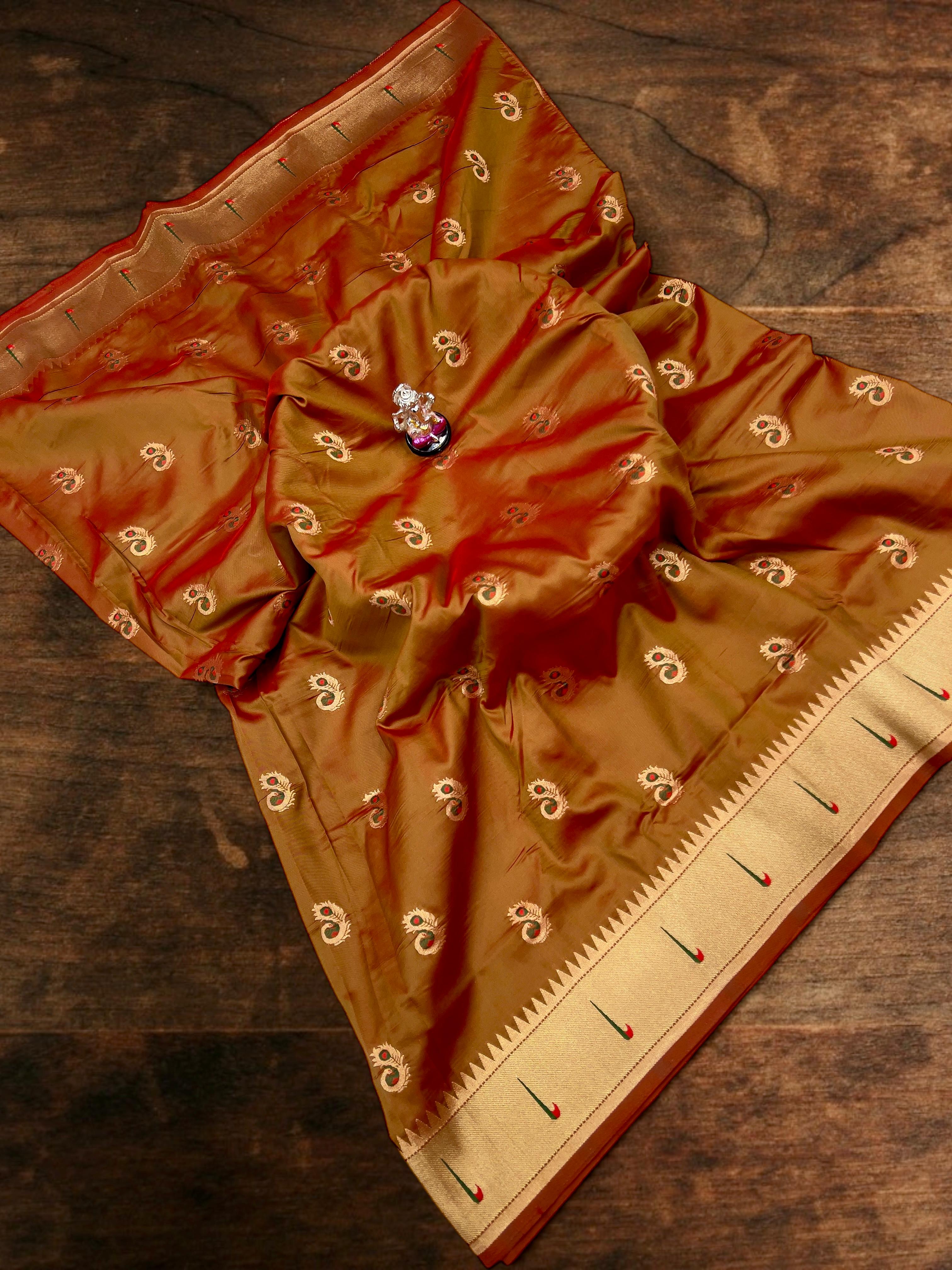 Radha Krishna Muniyaa Border Paithani Brown Saree