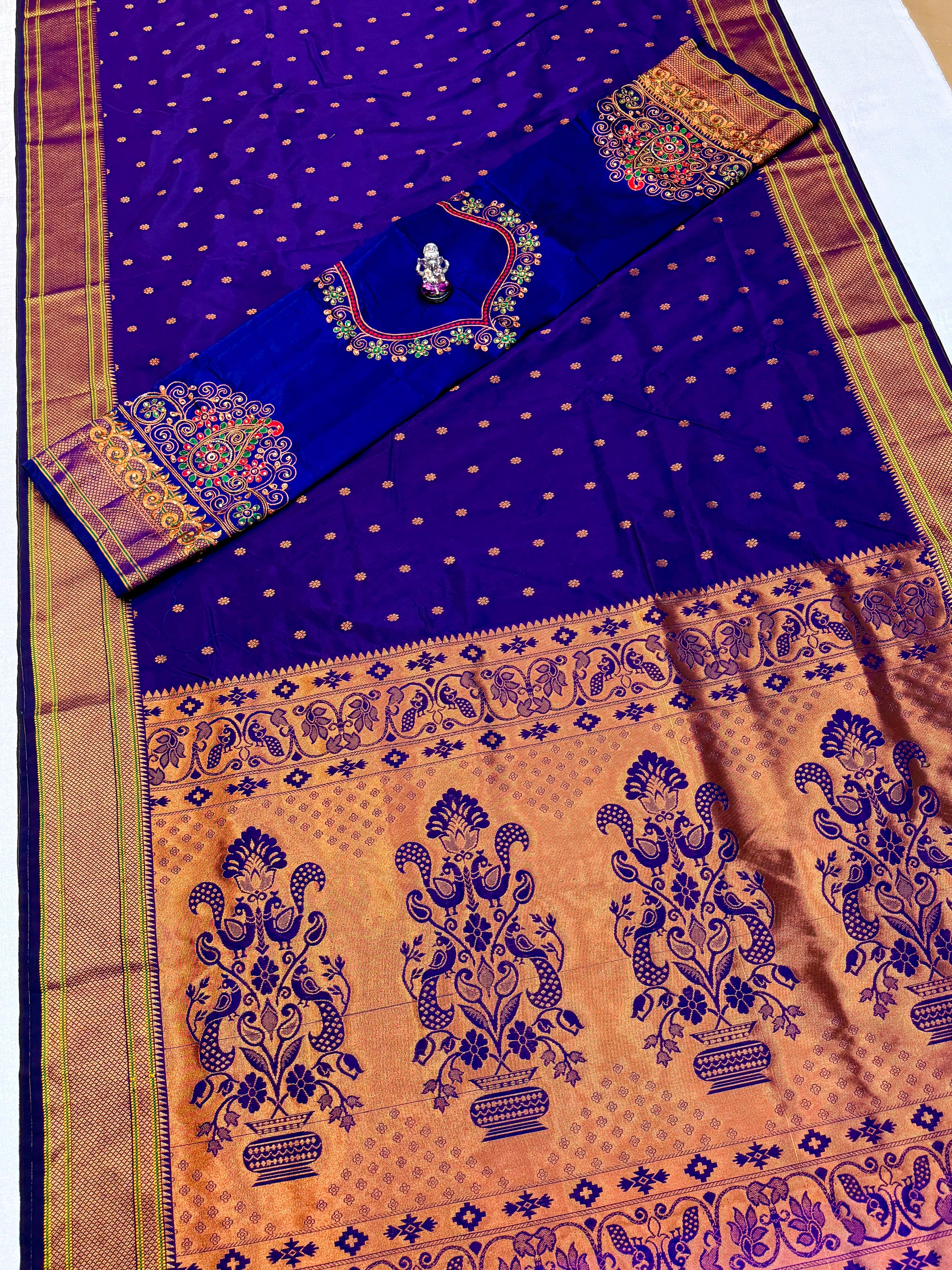 Kajal Kalanjali Paithani Premium Tana Silk Navy Blue Saree