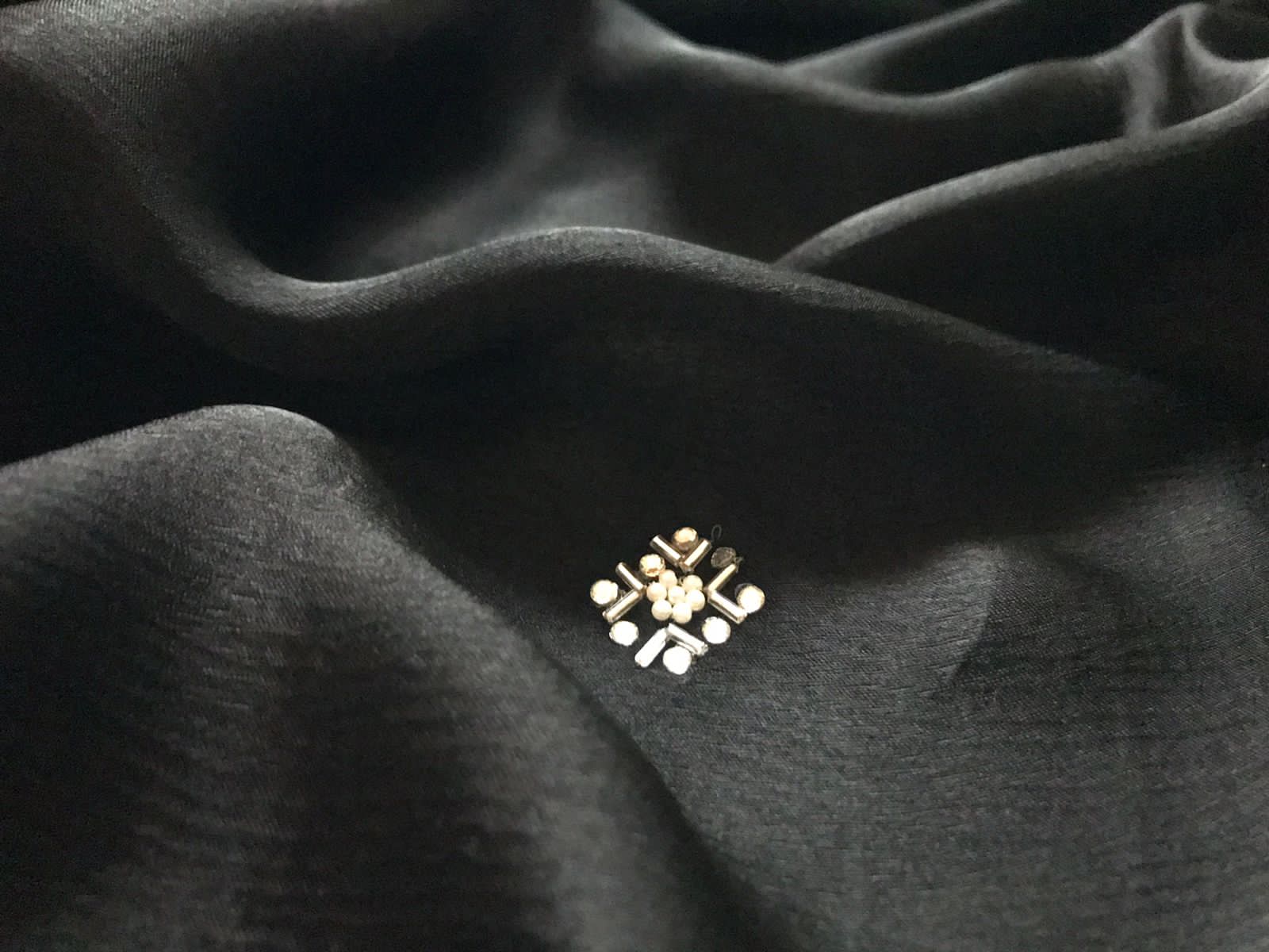Showstopper Black Premium Pure Chinnon Satin Silk Saree Drapes Of Luxury Embellished With Intricate Pearl Handwork