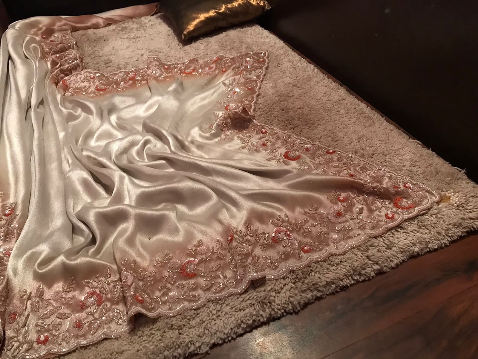 Sona Chandi Saree in ombré shaded pure Banarasi zari tissue silk with sequins, pearl, cut daana handwork, and contrast crepe silk blouse.